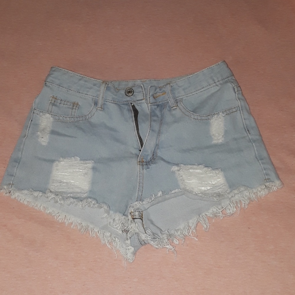 Raw Hem Distressed Light Blue Jean Shorts